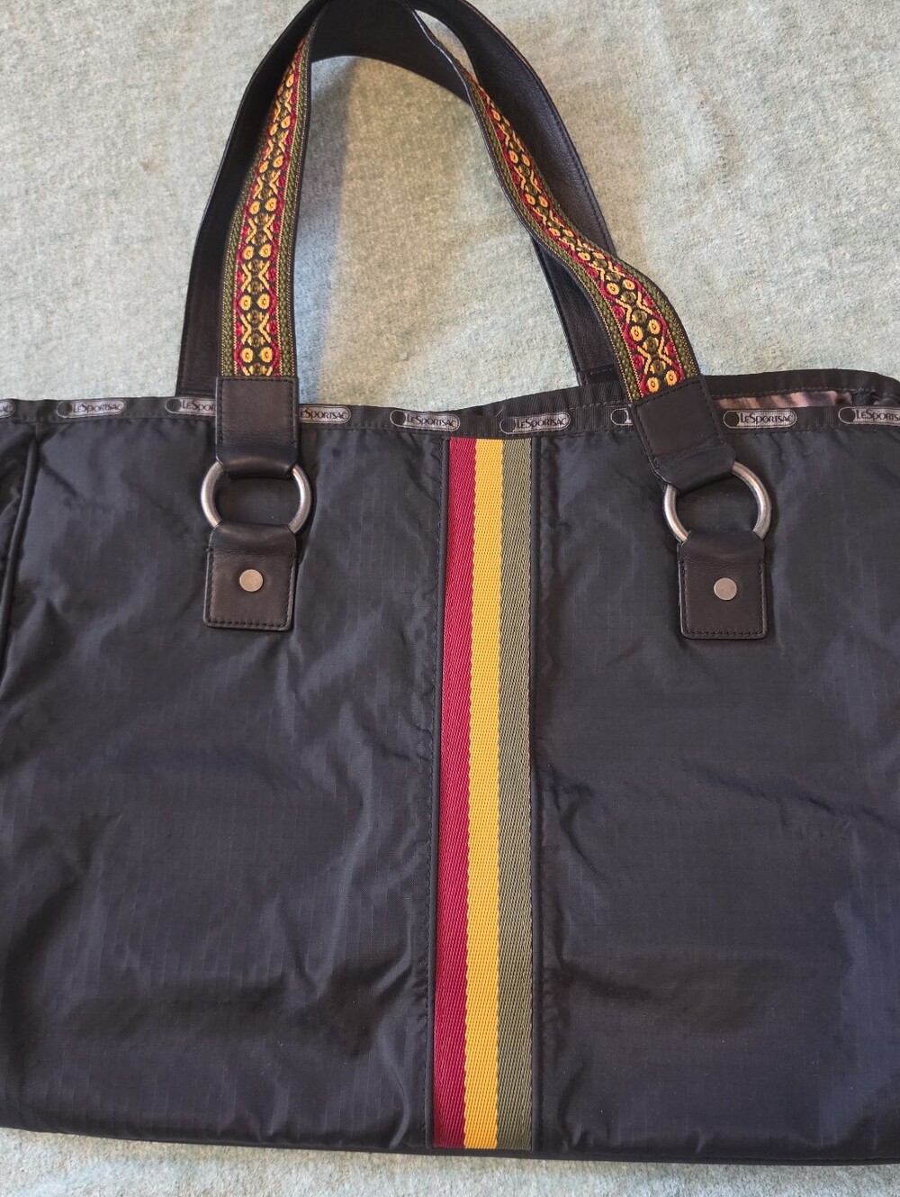 L.A.M.B. LeSportsac Gwen Stefani Black Tattoo Tote Guitar Straps EUC No Charm